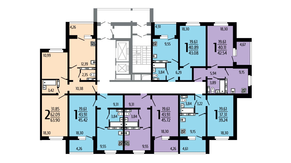 Секция торцевая 17-этажного жилого дома